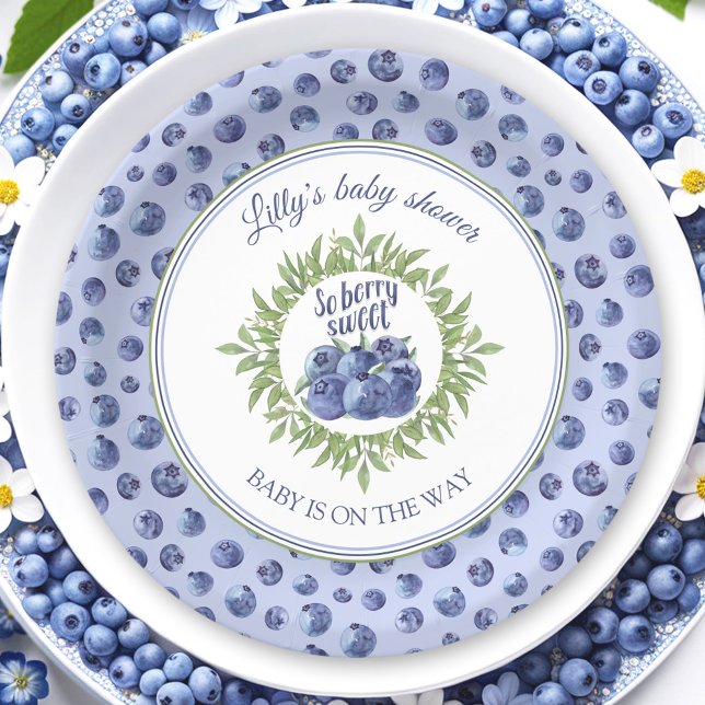 Plato De Papel Así que Berry Sweet Blueberry Blue Baby Shower (So Berry Sweet Blueberry Blue Baby Shower Paper Plates)