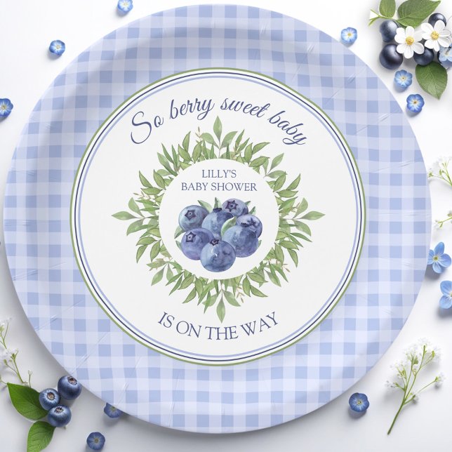Plato De Papel Así que Berry Sweet Blueberry Blue Plaid Baby Show (So Berry Sweet Blueberry Blue Plaid Baby Shower Paper Plates)