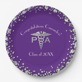 Plato De Papel Asistente Médico Graduación Morado Plateado