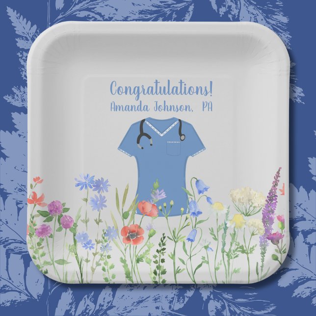 Plato De Papel Asistente Médico Personalizado PA Azul Matorrales (Subido por el creador)