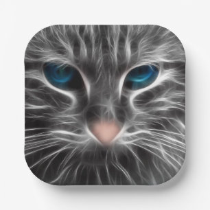 Plato De Papel Asombrosa cara de gato de ojos azules