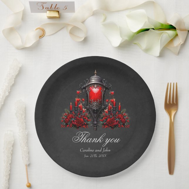 Plato De Papel Asombrosas rojas y diseño de puertas. (Boda)