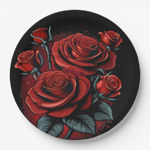 Plato De Papel Asombrosas rosas rojas