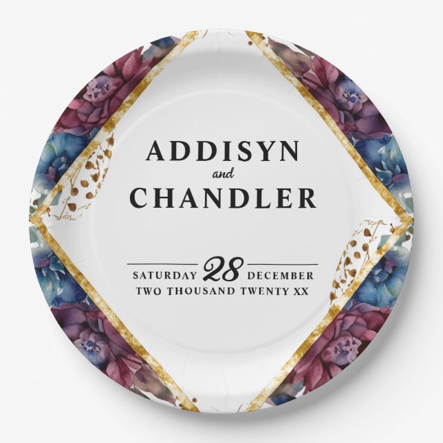 Plato De Papel Asombroso Boda de Peony con un toque de joyas (Anverso)