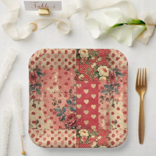 Plato De Papel Aspecto bastante angustiado Floral Vintage Shabby