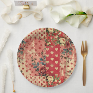 Plato De Papel Aspecto bastante angustiado Floral Vintage Shabby 