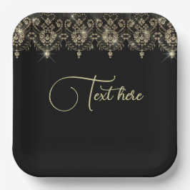 Plato De Papel Aspecto elegante de encaje negro y dorado