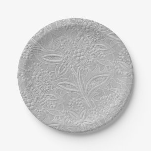 Plato De Papel Aspecto gris floral Grabado en relieve