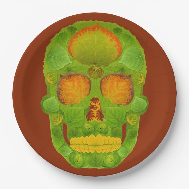 Plato De Papel Aspen Leaf Skull 10 (Anverso)