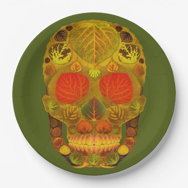 Plato De Papel Aspen Leaf Skull 12 (Anverso)