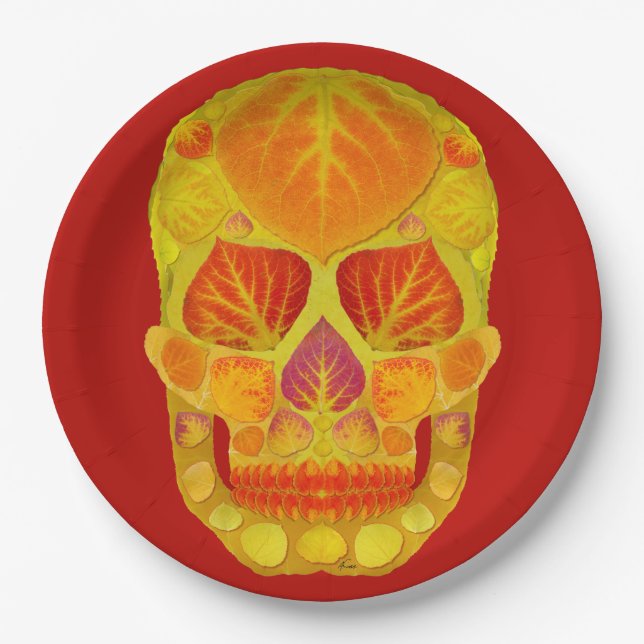 Plato De Papel Aspen Leaf Skull 13 (Anverso)
