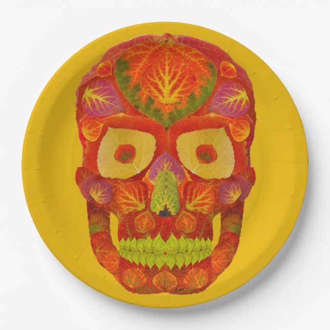 Plato De Papel Aspen Leaf Skull 16 (Anverso)