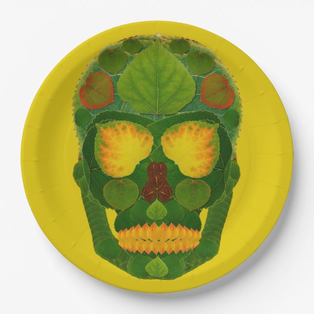 Plato De Papel Aspen Leaf Skull 9 (Anverso)