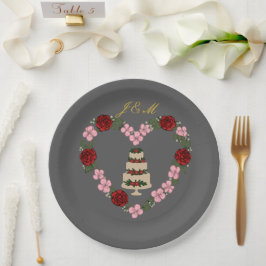 Plato De Papel Assiette décorative grise pour gâteau avec cœur