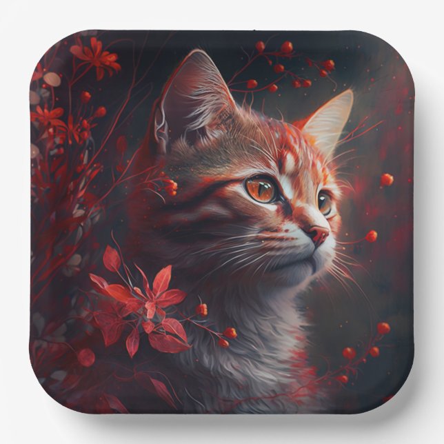 Plato De Papel Assiette en carton chat fleur (Anverso)