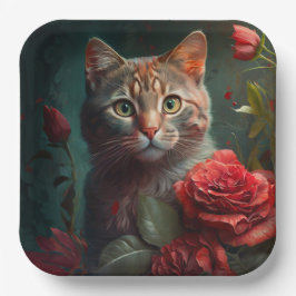Plato De Papel Assiette en carton chat fleur