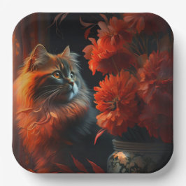 Plato De Papel Assiette en carton chat fleur