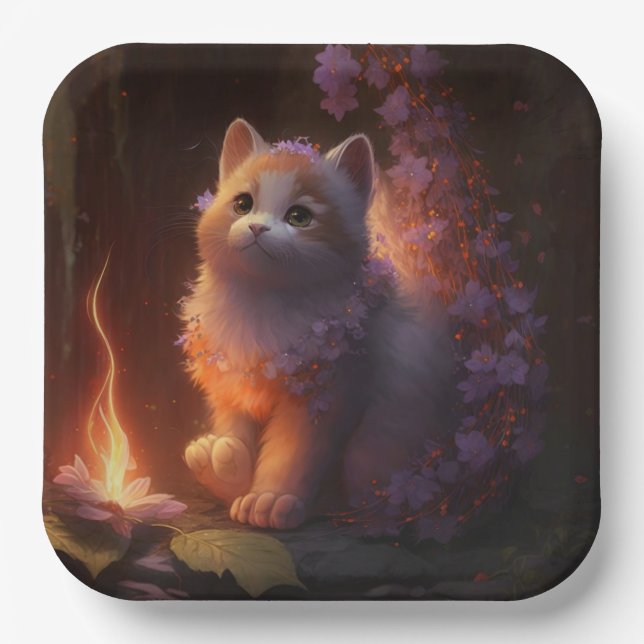 Plato De Papel Assiettes en carton chat Fleur (Anverso)