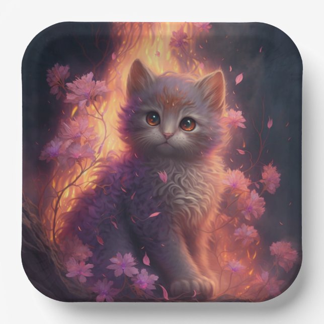 Plato De Papel Assiettes en carton chat Fleur (Anverso)