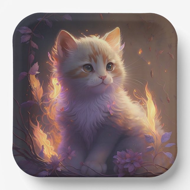 Plato De Papel Assiettes en carton chat Fleur (Anverso)