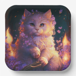 Plato De Papel Assiettes en carton chat Fleur
