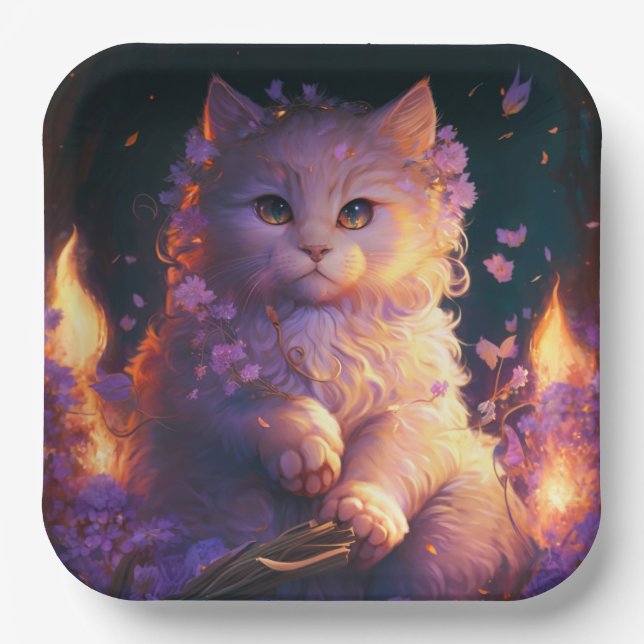 Plato De Papel Assiettes en carton chat Fleur (Anverso)