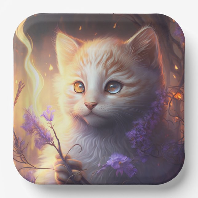 Plato De Papel Assiettes en carton chat Fleur (Anverso)