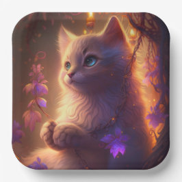 Plato De Papel Assiettes en carton chat Fleur