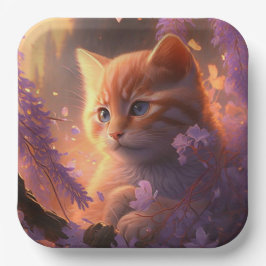 Plato De Papel Assiettes en carton chat Fleur