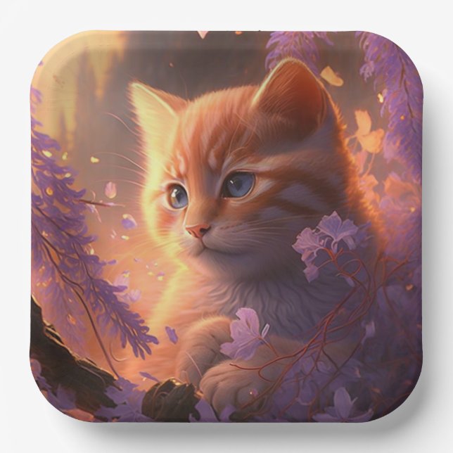 Plato De Papel Assiettes en carton chat Fleur (Anverso)