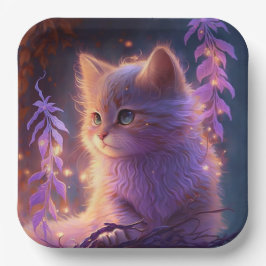 Plato De Papel Assiettes en carton chat Fleur