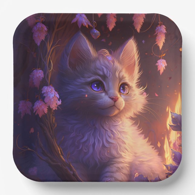 Plato De Papel Assiettes en carton chat Fleur (Anverso)