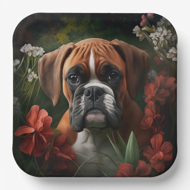 Plato De Papel Assiettes en carton chien Boxer (Anverso)