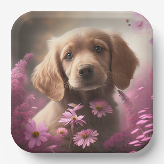 Plato De Papel Assiettes en carton chien Fleur (Anverso)