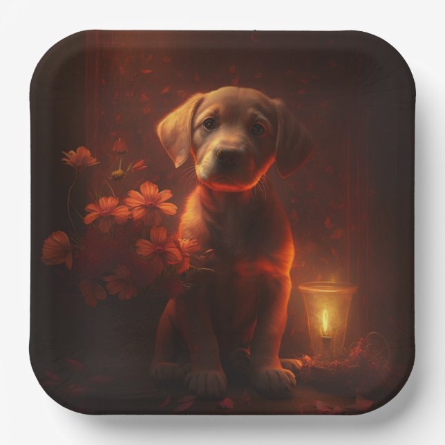 Plato De Papel Assiettes en carton chien Fleur (Anverso)