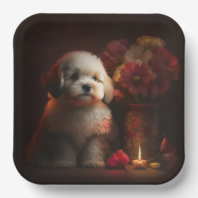 Plato De Papel Assiettes en carton chien Fleur (Anverso)