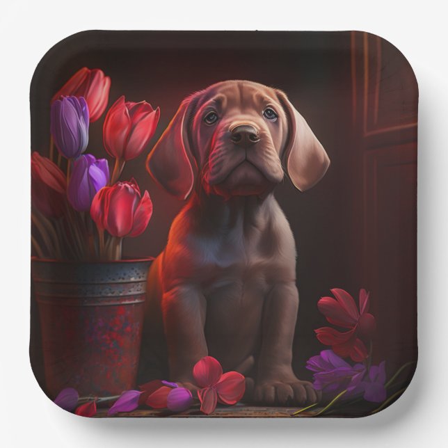 Plato De Papel Assiettes en carton chien Fleur (Anverso)