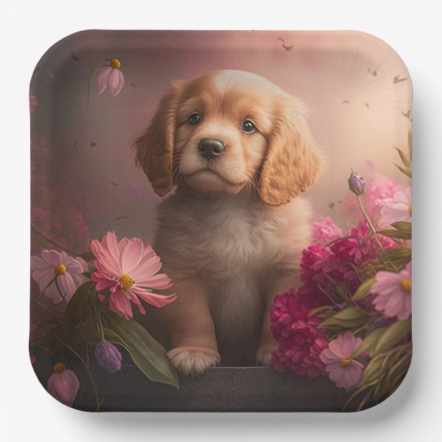 Plato De Papel Assiettes en carton chien Fleur (Anverso)