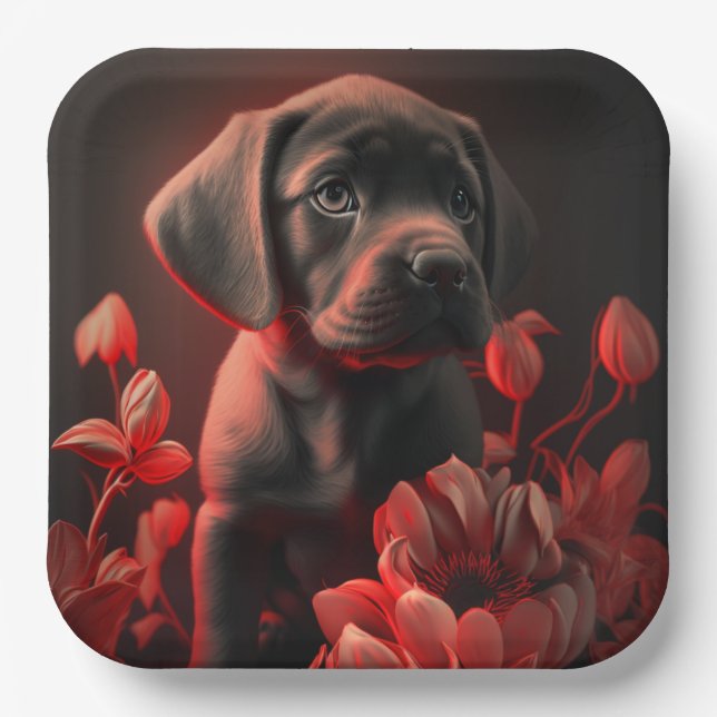 Plato De Papel Assiettes en carton chien Fleur (Anverso)