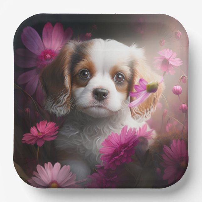 Plato De Papel Assiettes en carton chien Fleur (Anverso)