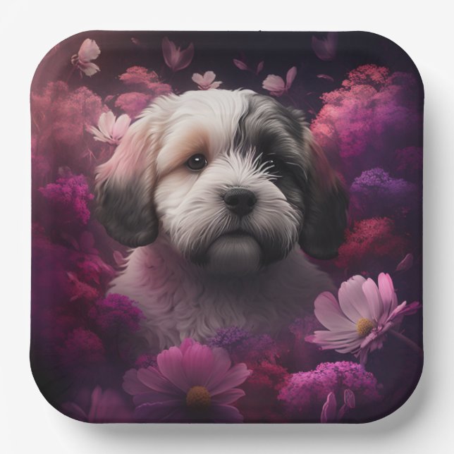 Plato De Papel Assiettes en carton chien Fleur (Anverso)