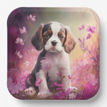 Assiettes en carton chien Fleur