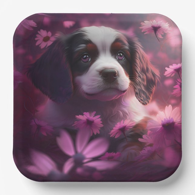 Plato De Papel Assiettes en carton chien Fleur (Anverso)