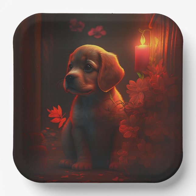 Plato De Papel Assiettes en carton chien Fleur (Anverso)