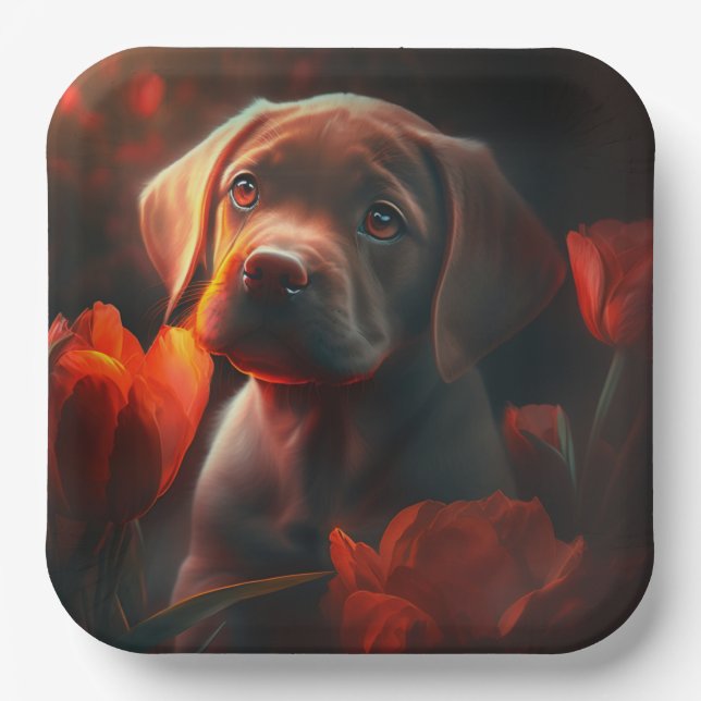 Plato De Papel Assiettes en carton chien Fleur (Anverso)