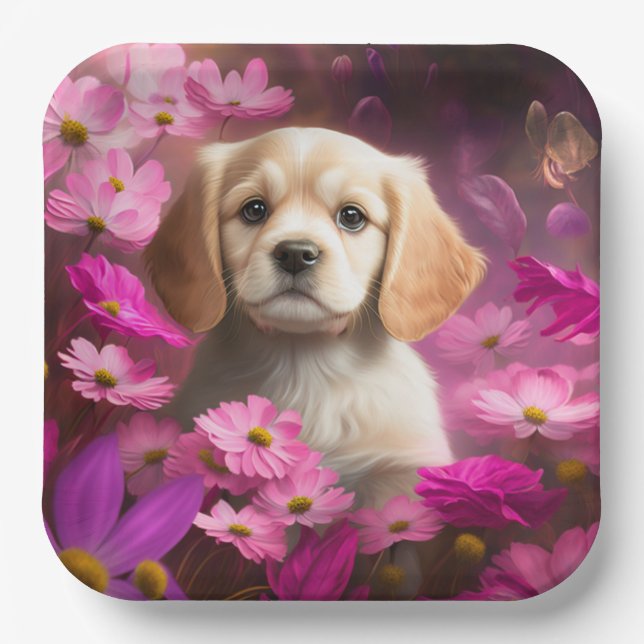 Plato De Papel Assiettes en carton chien Fleur (Anverso)