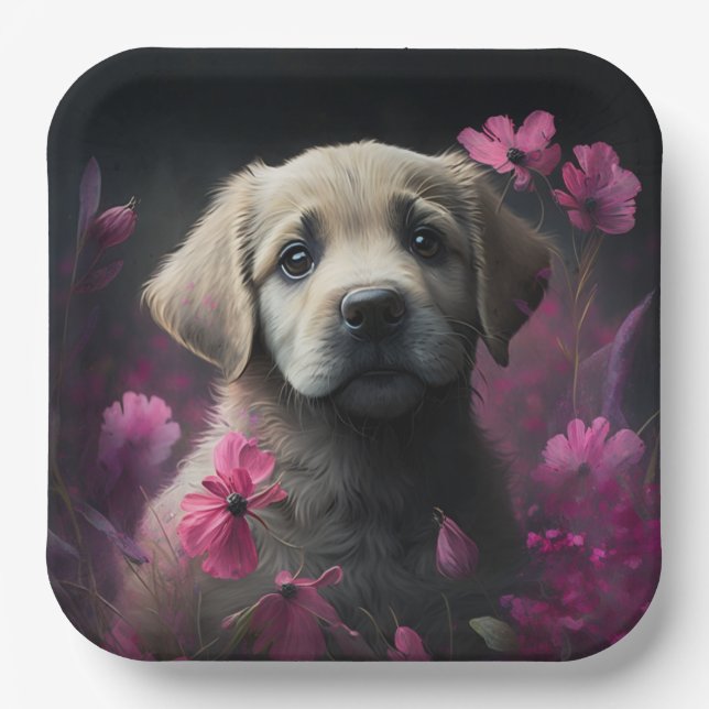Plato De Papel Assiettes en carton chien Fleur (Anverso)