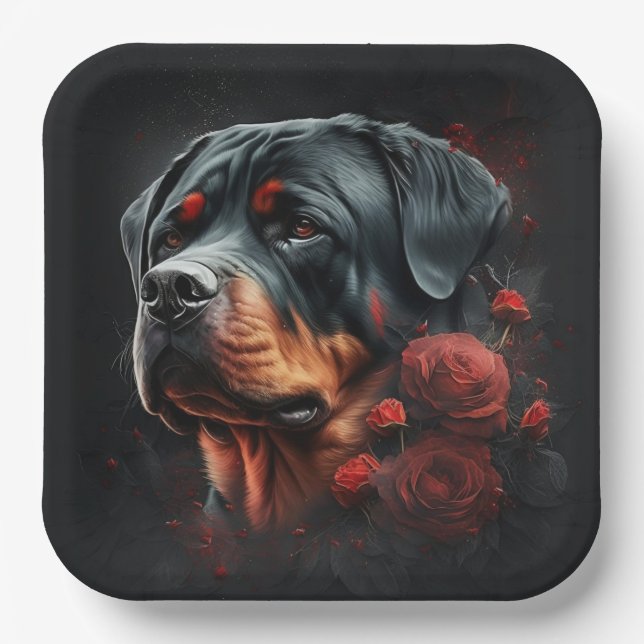 Plato De Papel Assiettes en carton chien Rottweiler  (Anverso)