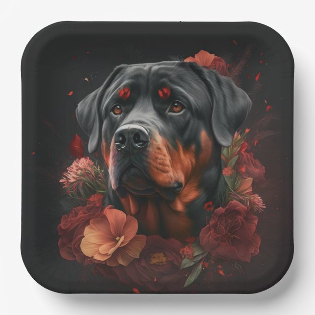 Plato De Papel Assiettes en carton chien Rottweiler  (Anverso)
