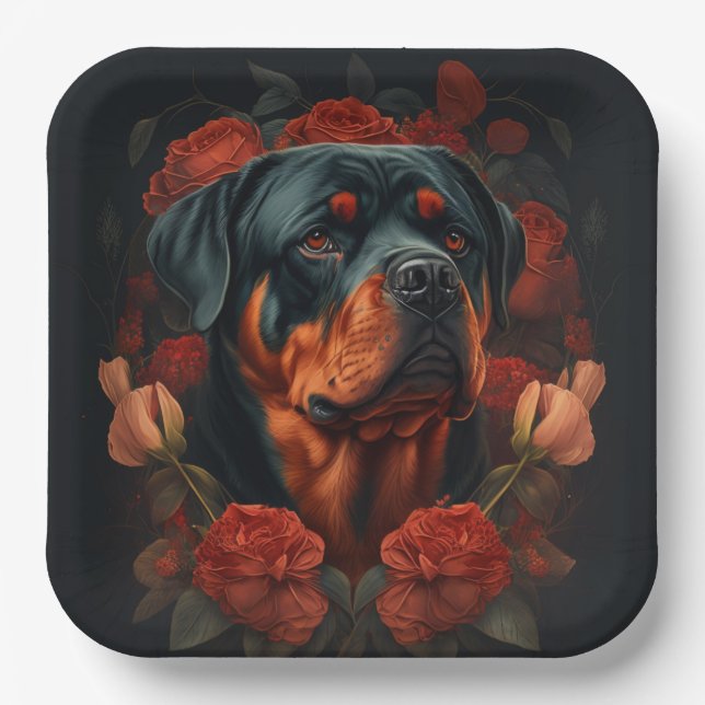 Plato De Papel Assiettes en carton chien Rottweiler  (Anverso)